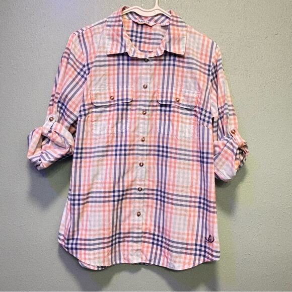 Orvis Tops - Orvis Women’s Plaid Button-Up Shirt Pink Blue Roll Tab Sleeve Size Medium